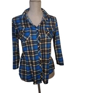 Alex and Olivia Plaid Button-Up Lightweight Flannel Shirt Size M Medium